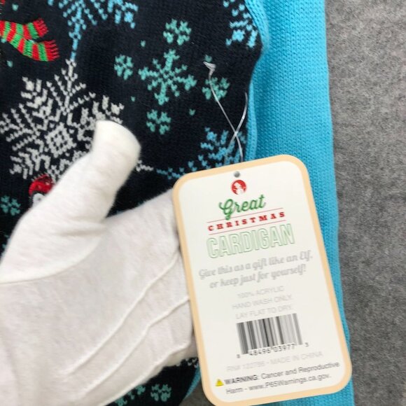 NWT Merry Christmas Ugly Christmas Sweater Unisex M Blue V Neck Cardigan Grandma - Picture 6 of 11